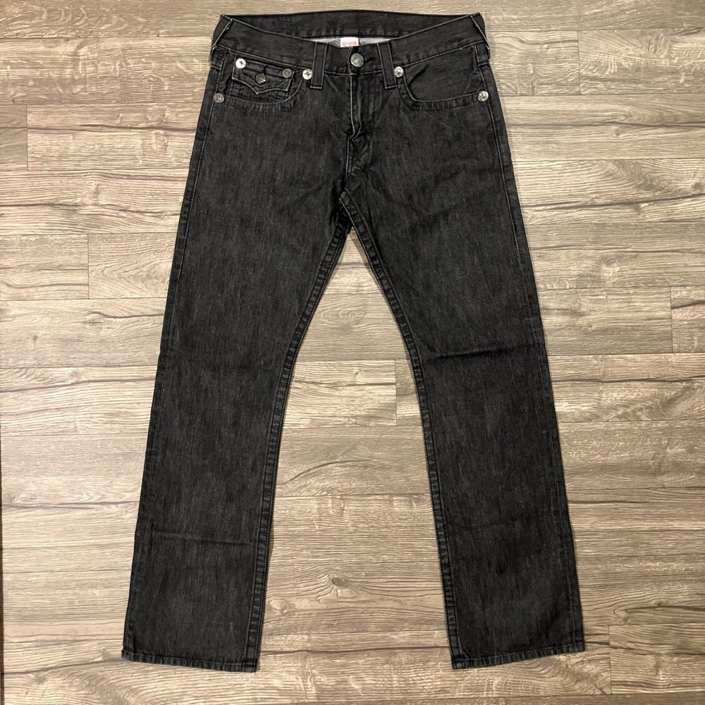 True Religion Ricky Straight Jeans Men's Size 34 Charcoal Black USA Made Y2K